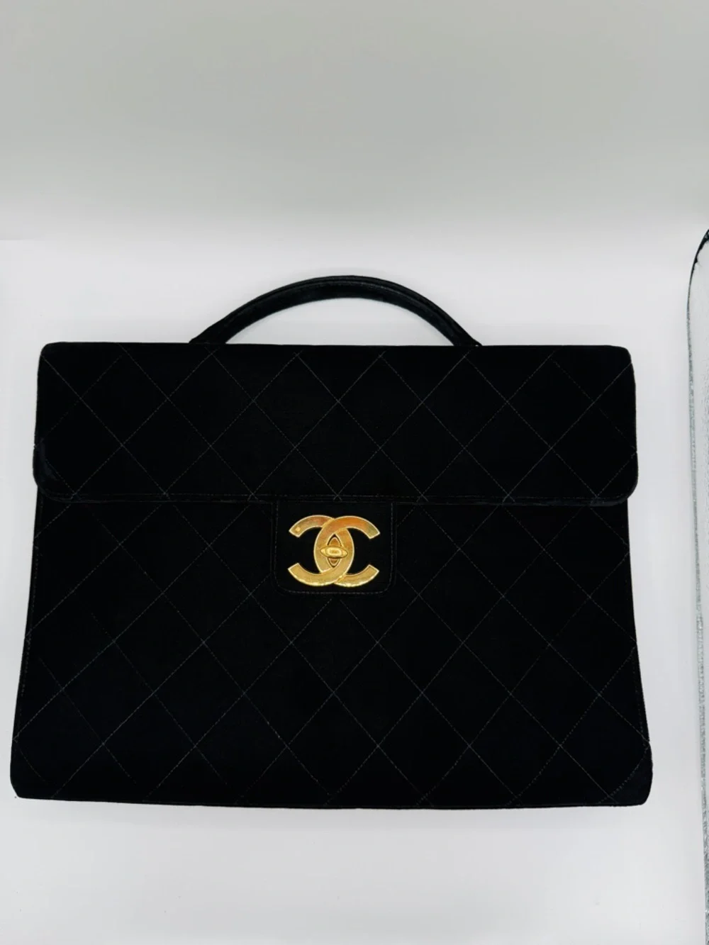 Chanel Authentic Vintage Deep Black Velvet Briefcase Gold Hardware, 1994-1996 - Picture 1 of 15